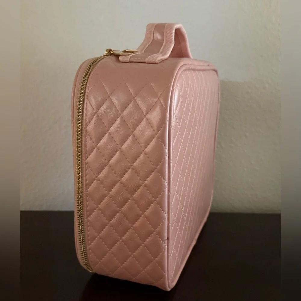 Pink LED Makeup Case Travel Cosmetic Organizer w Mirror Train Case Storage